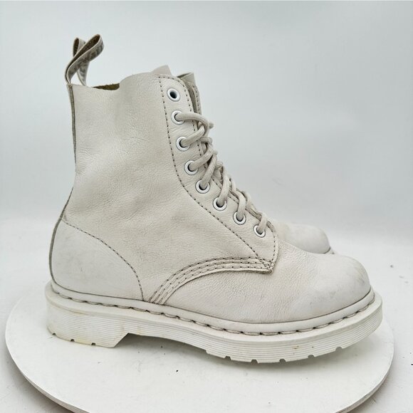 Dr. Martens 1460 Pascal Mono Women Size 7 White Leather 8 Eye Combat Boot - Picture 4 of 11